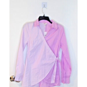 CATO Pinkish/ Lavender Tie Front Long‎ Sleeve Shirt Womens Size XS - NWT